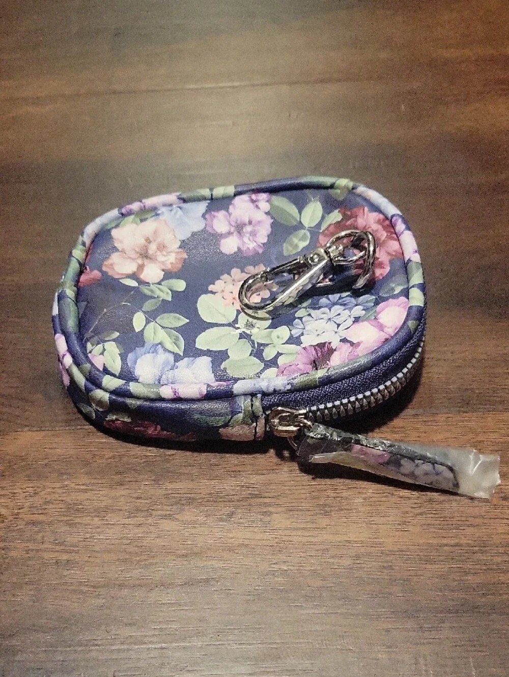Betsey Johnson Navy Floral Compact Zip Cosmetic Pouch